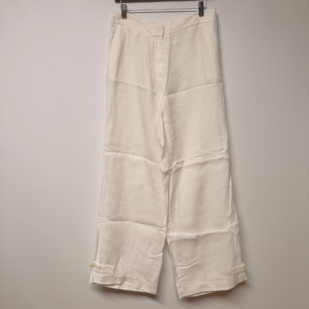 Massimo Dutti Cream Wide-Leg Linen-Blend Pants